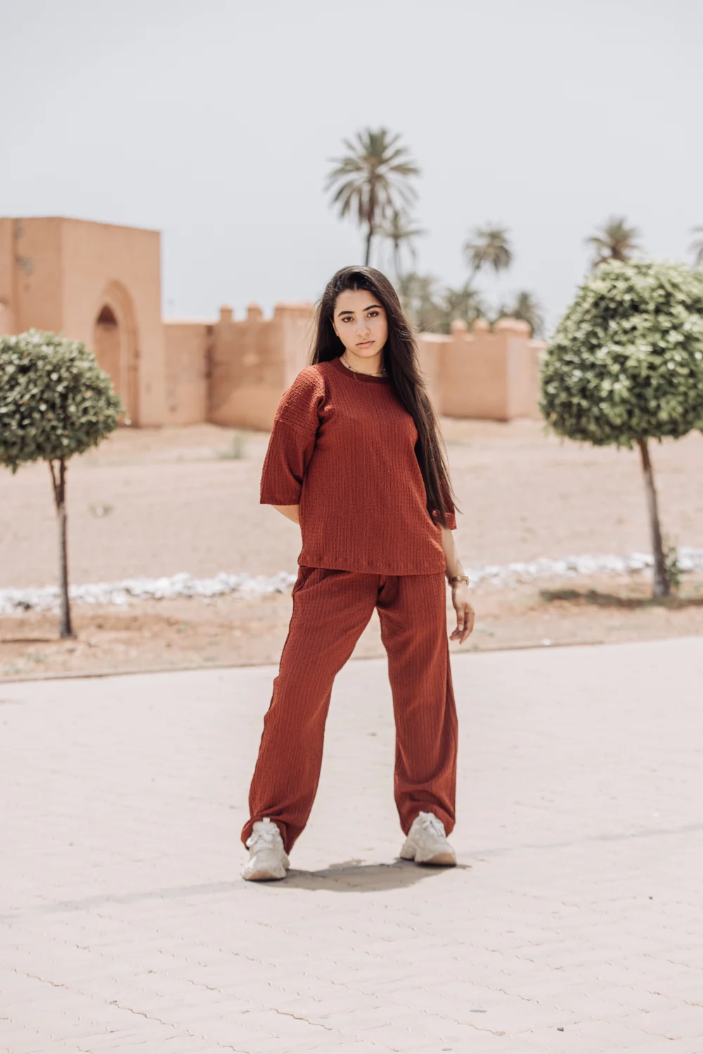 Women’s brown round neck oversized t-shirt & pant