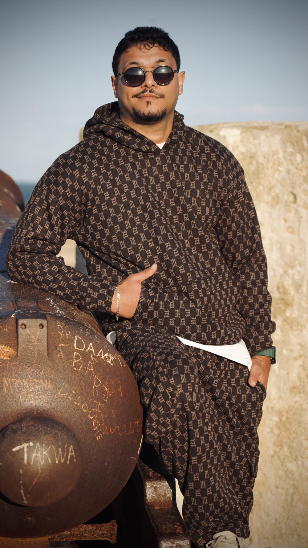 BROWN MONOGRAM JACQUARD HOODIE X CARGO PANT SET