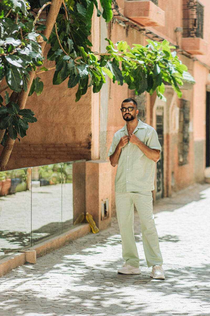 Pistachio green Oversized Linen Set – Dropped Shoulder Shirt & Straight Pants