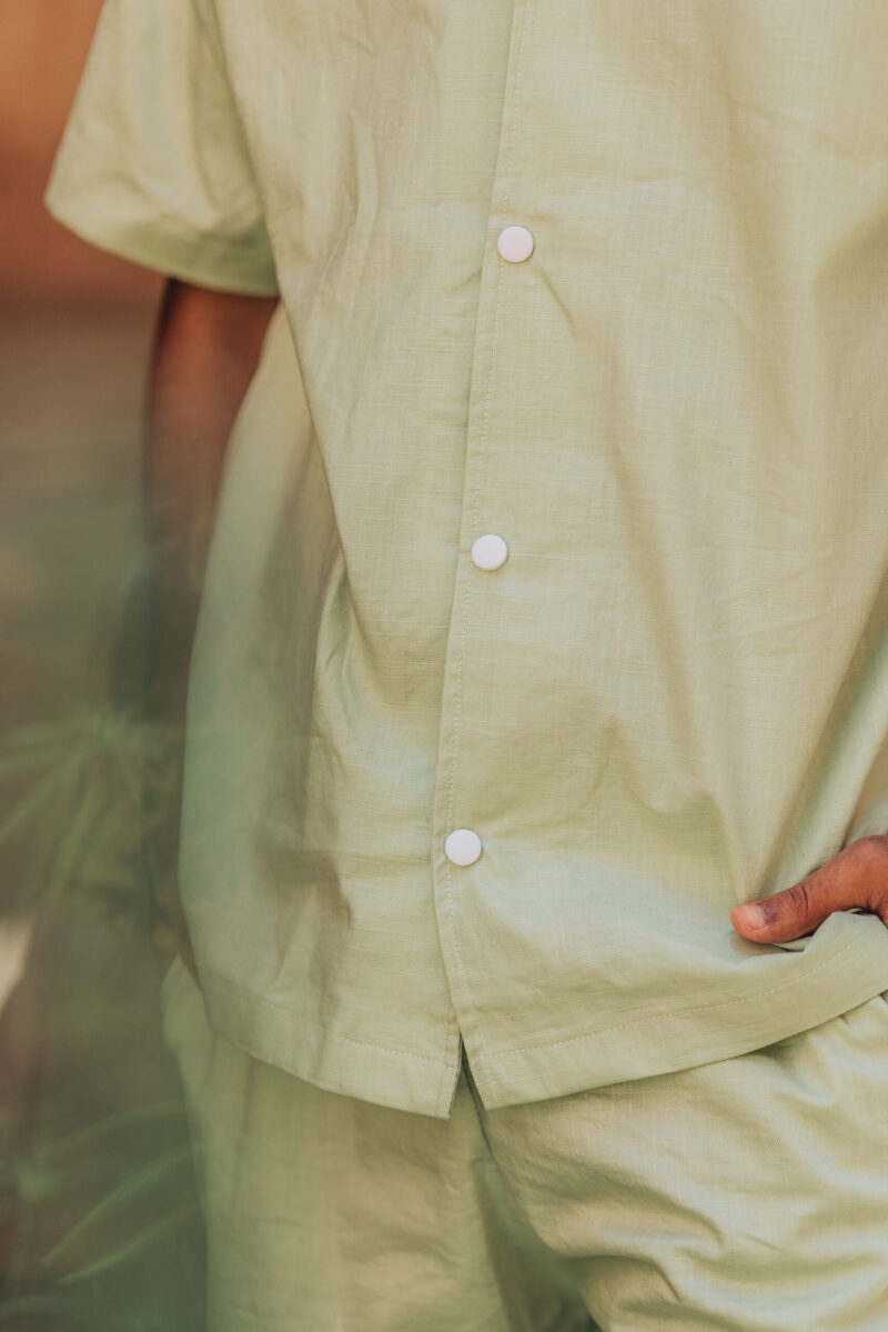 Pistachio green Oversized Linen Set – Dropped Shoulder Shirt & Straight Pants - Image 6
