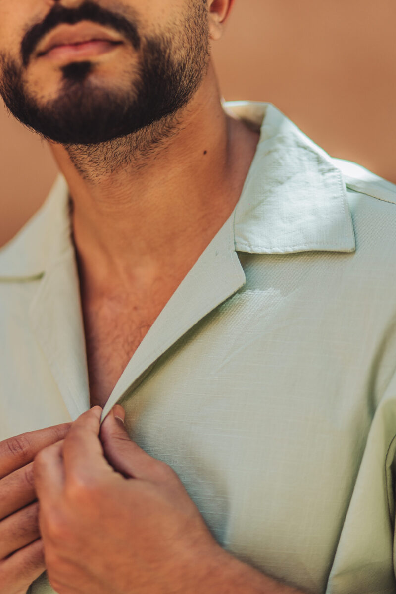 Pistachio green Oversized Linen Set – Dropped Shoulder Shirt & Straight Pants - Image 3