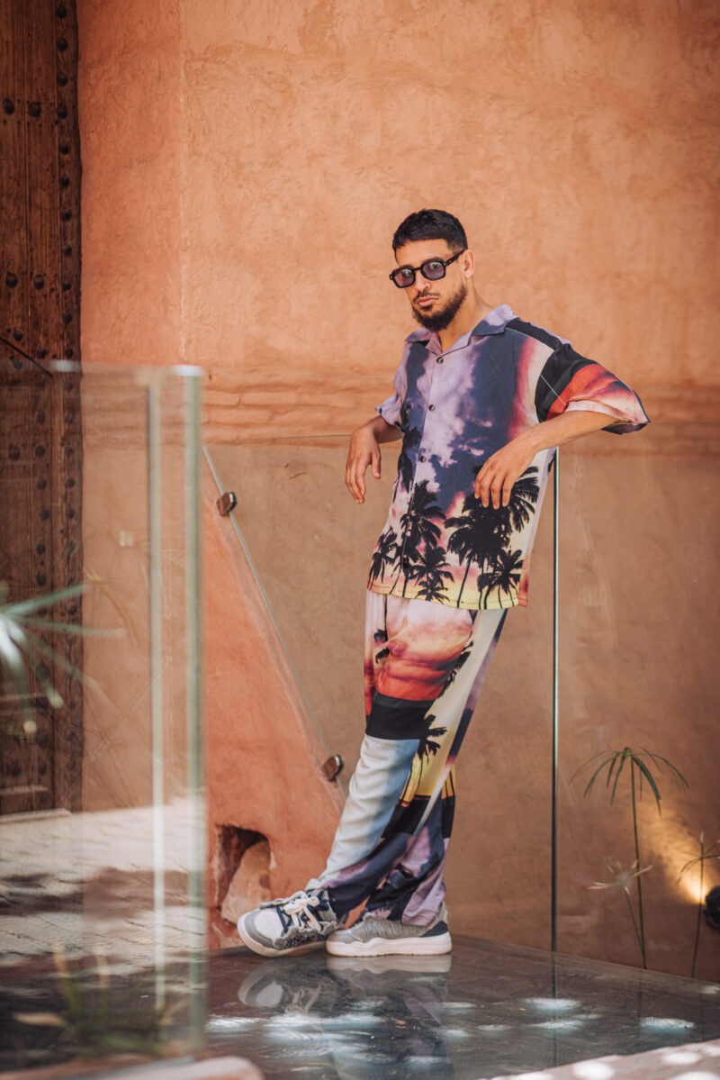Hawaiian Sunset & Palm Landscape Printed Short-Sleeve Shirt