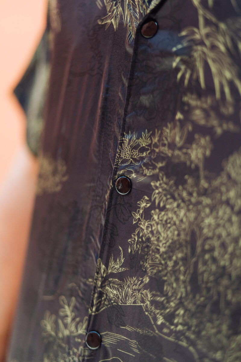 Oversized Black Satin Set – Green Palm Print | Relaxed Shirt & waisted Pants - Image 5