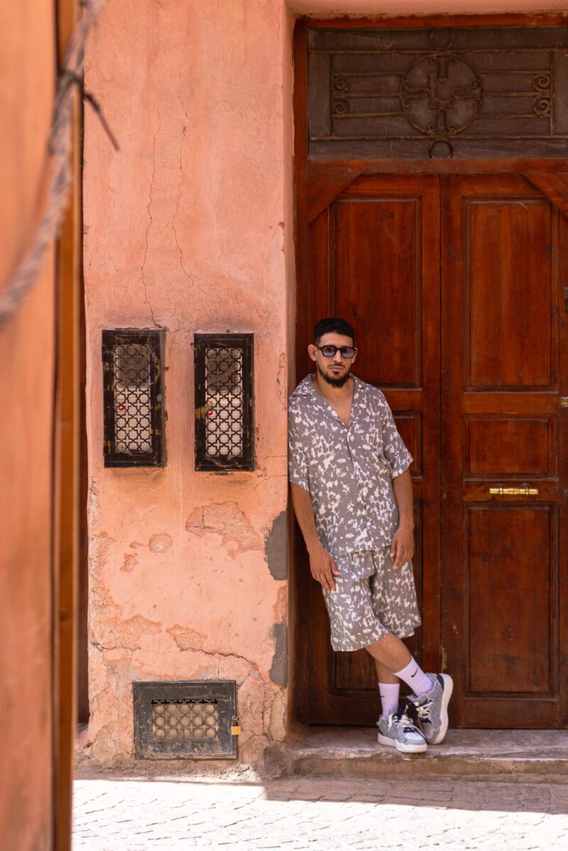 White x Grey Printed Summer Set – Short-Sleeve Shirt & Shorts