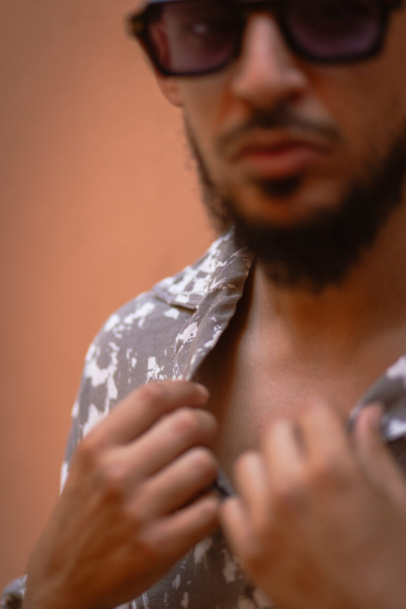 White x Grey Printed Summer Set – Short-Sleeve Shirt & Shorts - Image 3