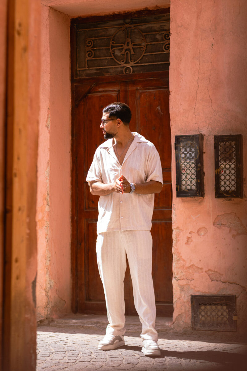 Beige Oversized Linen Set – Dropped Shoulder Shirt & Straight Pants - Image 3