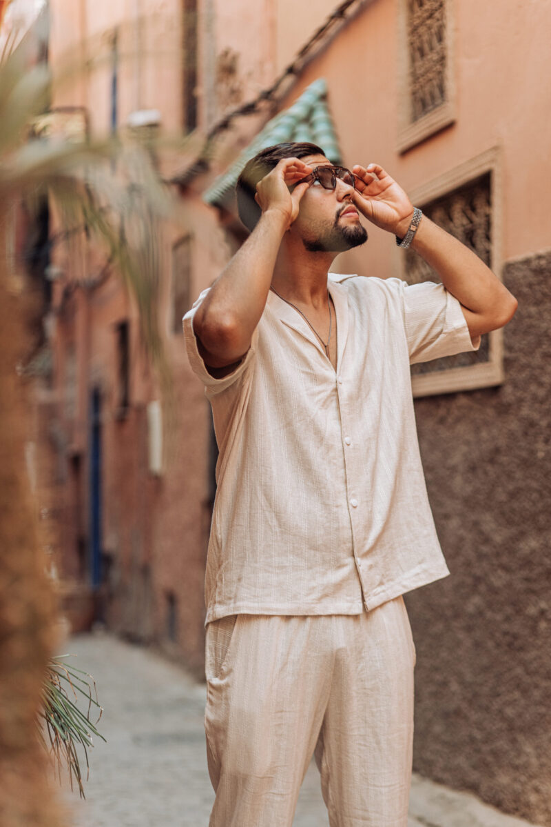 Beige Oversized Linen Set – Dropped Shoulder Shirt & Straight Pants - Image 4