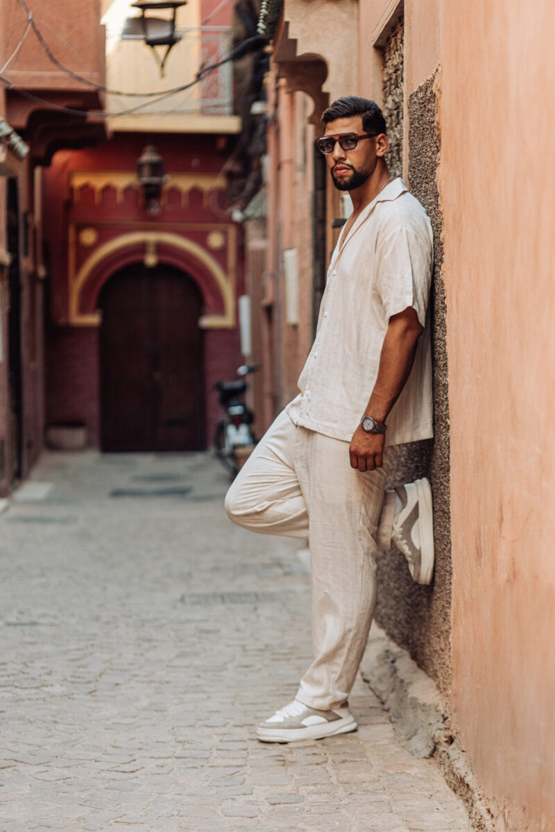 Beige Oversized Linen Set – Dropped Shoulder Shirt & Straight Pants