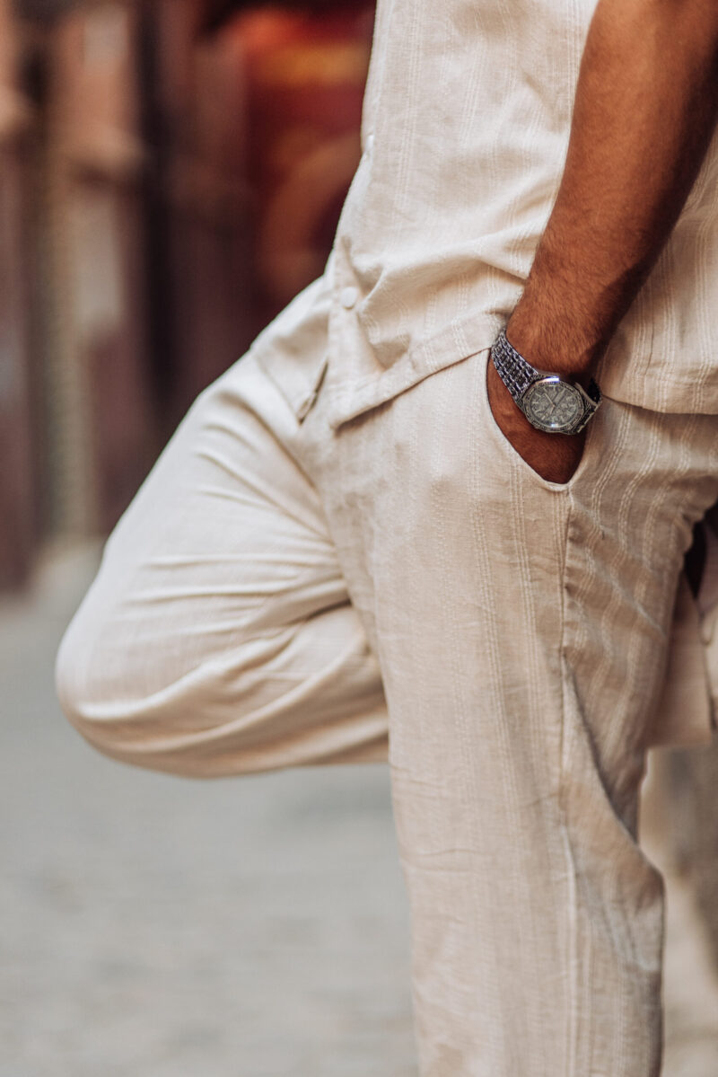 Beige Oversized Linen Set – Dropped Shoulder Shirt & Straight Pants - Image 5